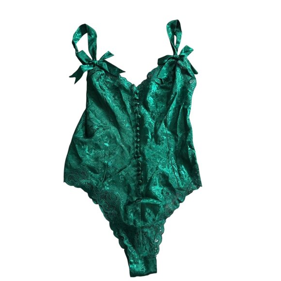 Vintage Victorias Secret Green Bodysuit Medium Teddy Lingerie Gold Label Snaps - Picture 1 of 6